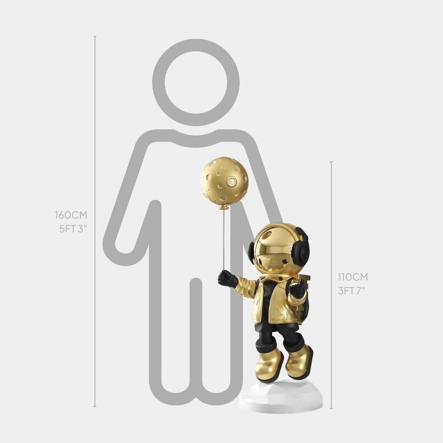 Medium Celestial Gold Astronaut Moon Balloon Sculpture - 110cm