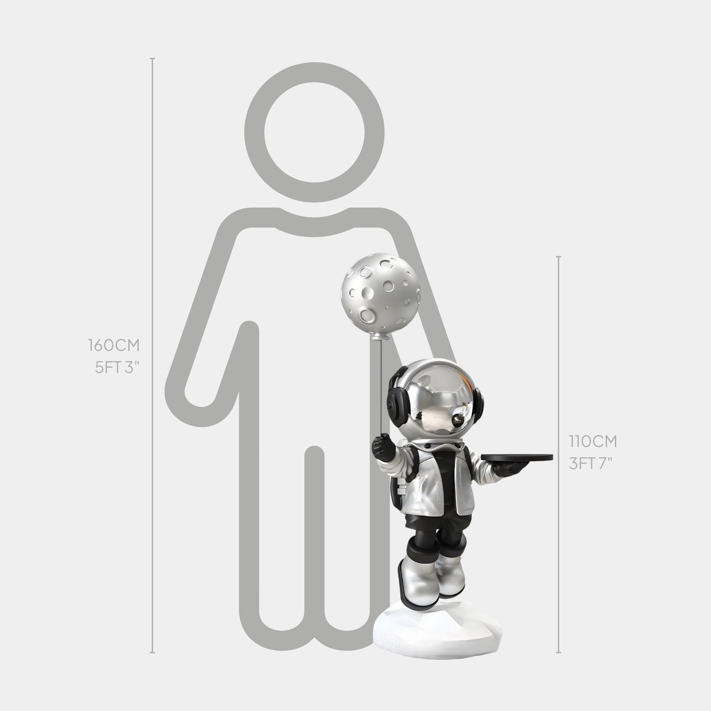 Medium Lunar Silver Astronaut Butler Balloon Sculpture - 110cm