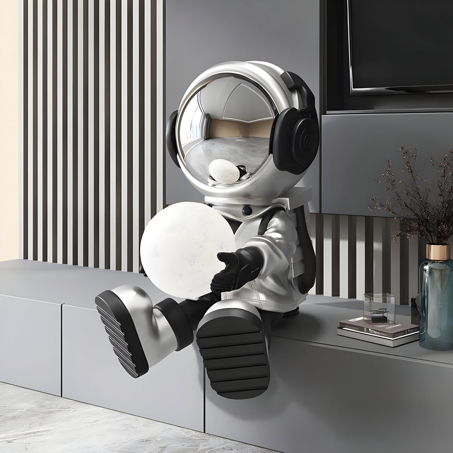 Small Lunar Silver Astronaut Glow Seated II Sculpture - 53cm