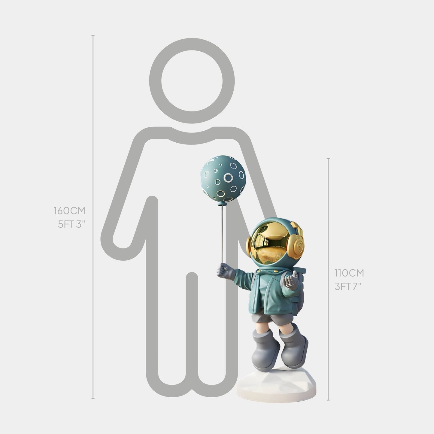 Medium Galactic Blue Astronaut Moon Balloon Sculpture - 110cm