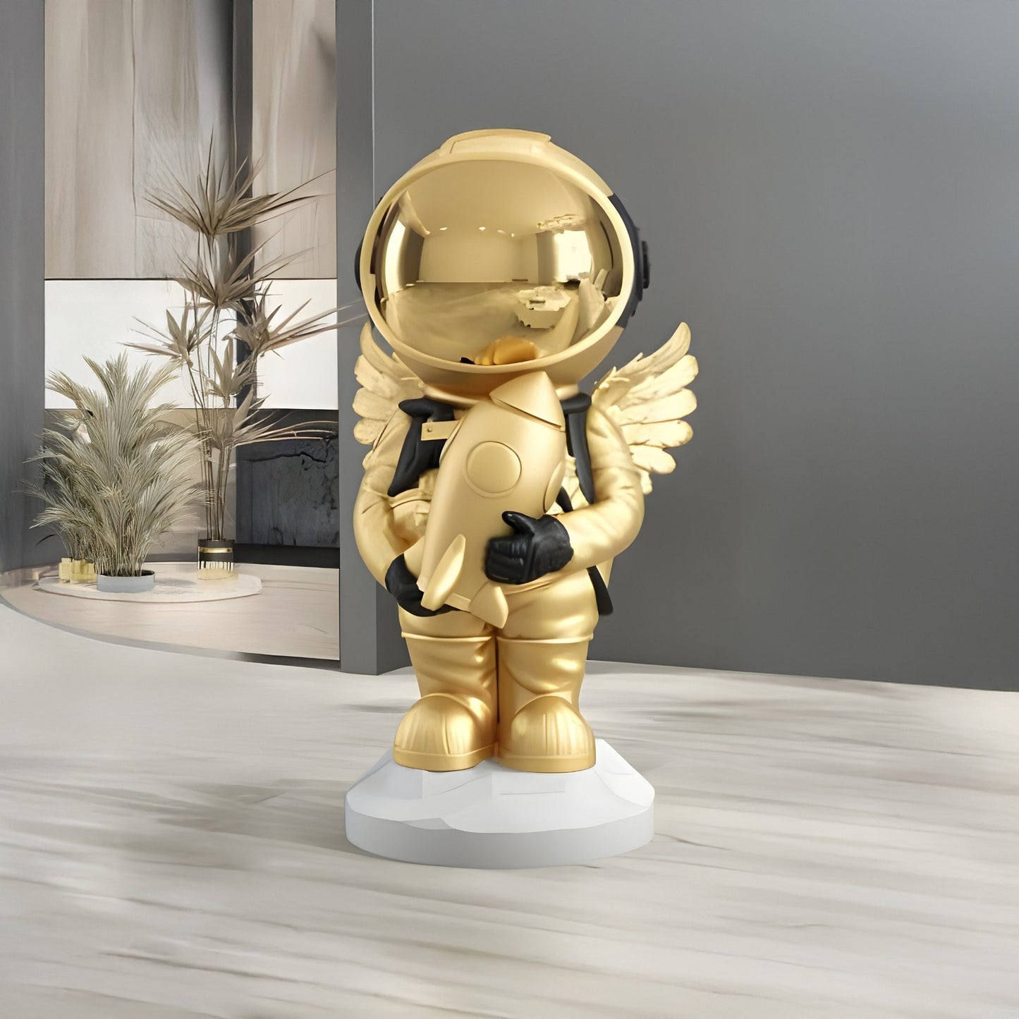 Small Celestial Gold Astronaut Angel Rocket Sculpture - 75cm